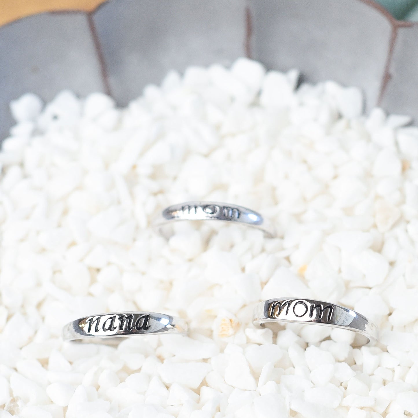 Sterling Silver Stamped Mom Ring