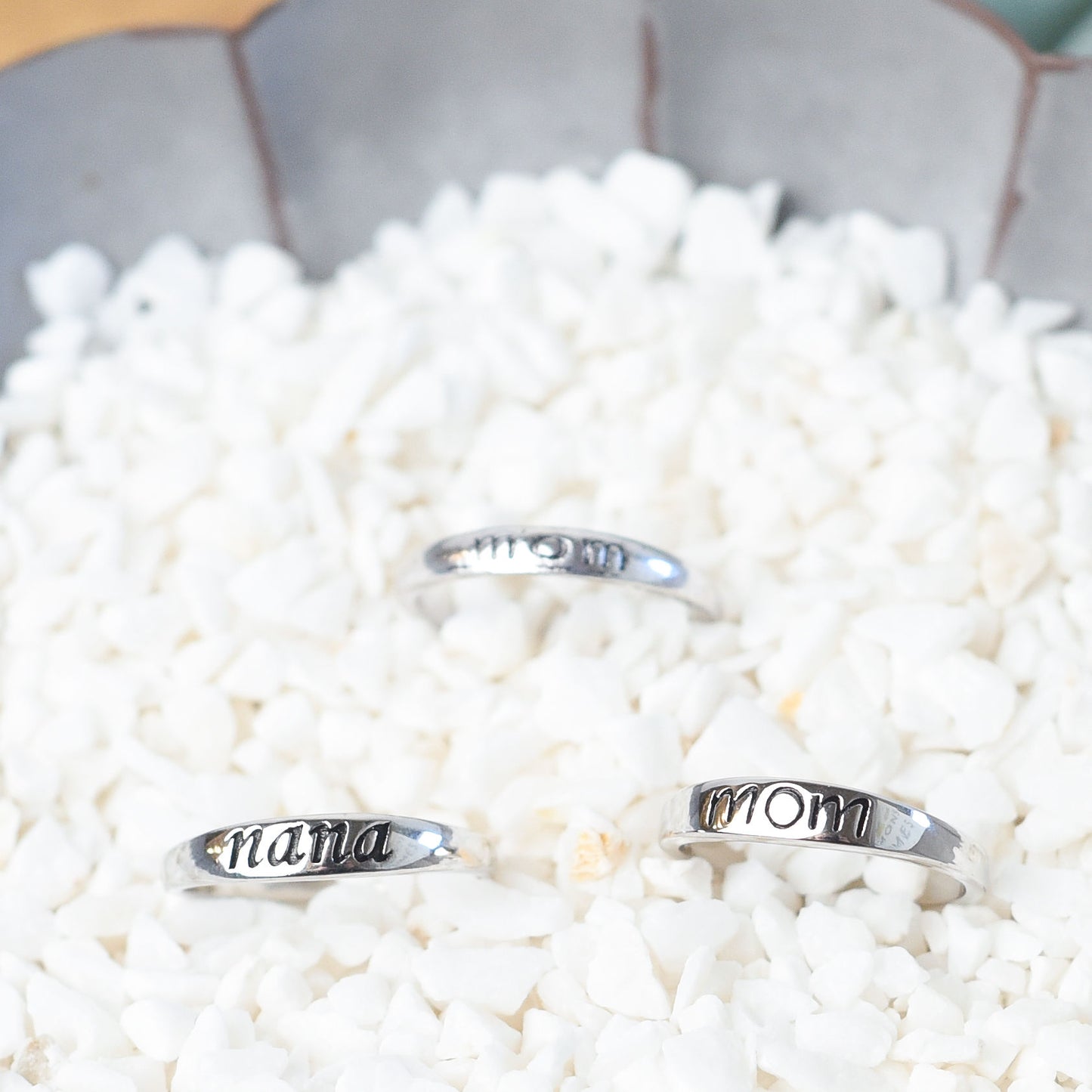 Silver Plated Stamped Mom Ring