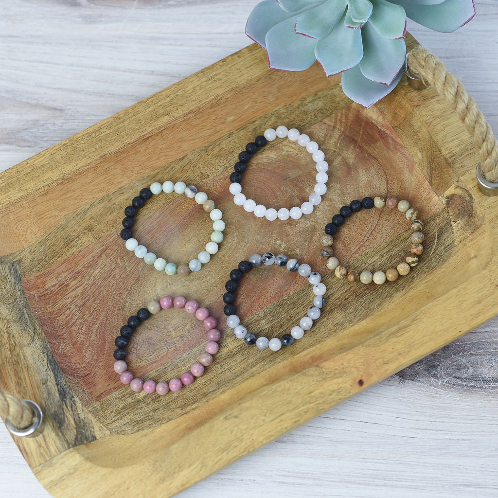 Natural Stone and Lava Bead Stretch Bracelet