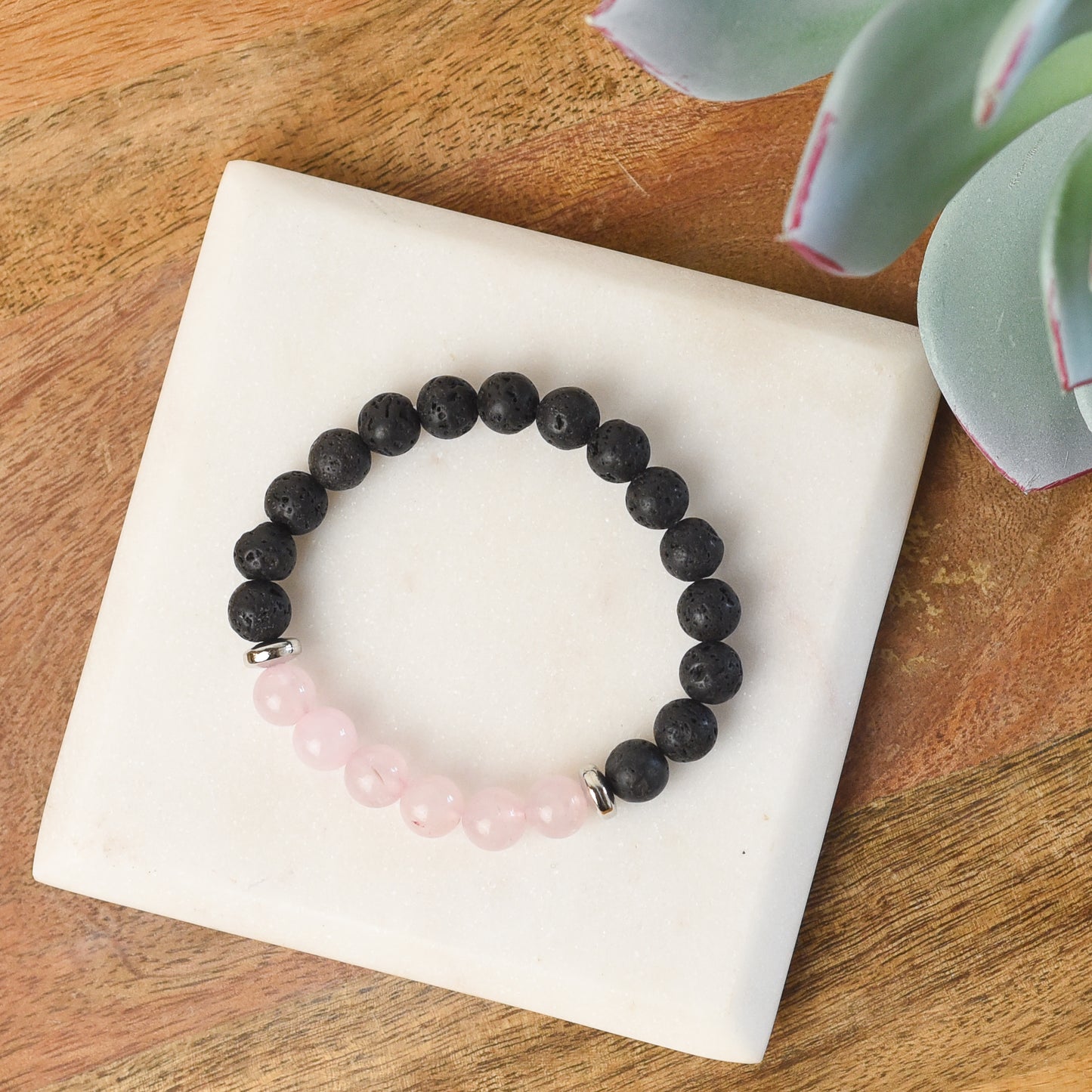 Rose Quartz and Lava Stone Stretch Bracelet