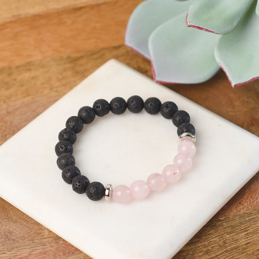 Rose Quartz and Lava Stone Stretch Bracelet