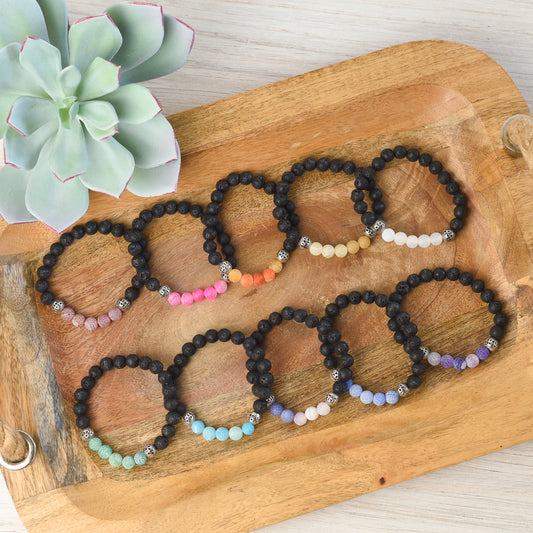 Lava Stone Diffuser Stretch Bracelet Set (Individuals or Assorted set of 6)