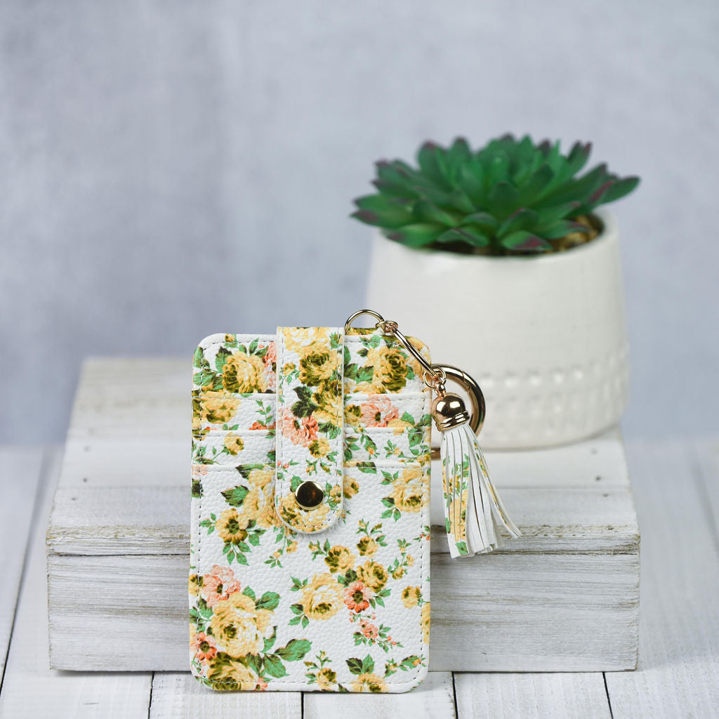 Candace Keychain Card Wallet-Yellow Floral