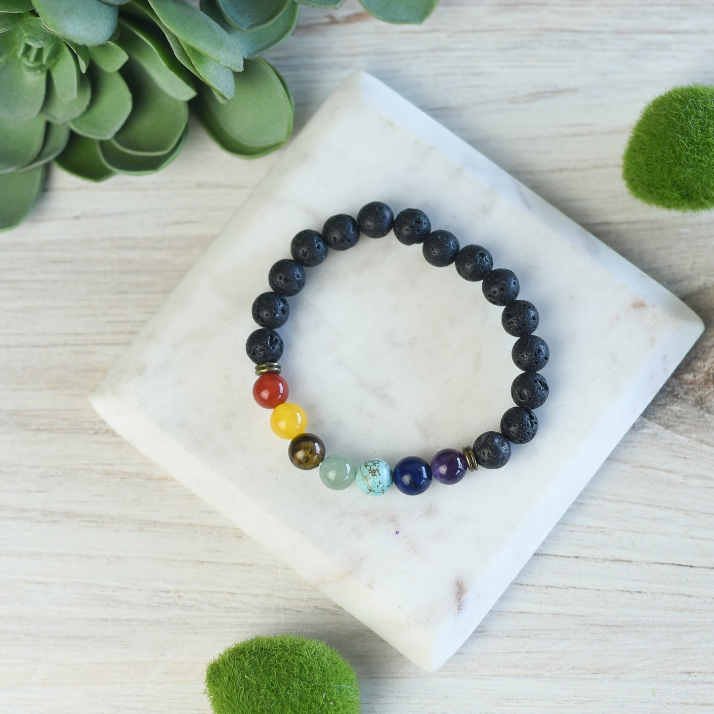 Chakra Beads & Lava Stone Stretch Bracelet