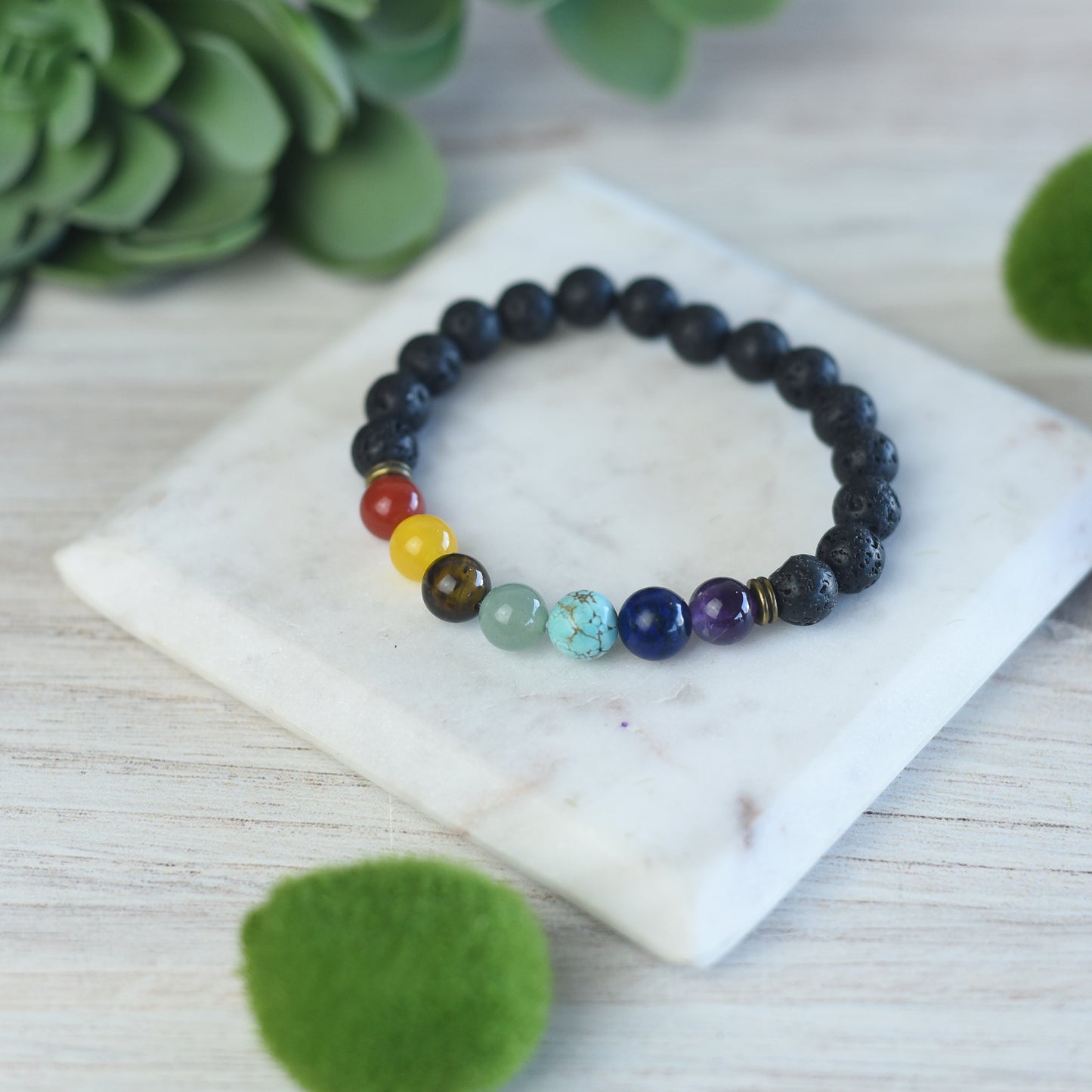 Chakra Beads & Lava Stone Stretch Bracelet
