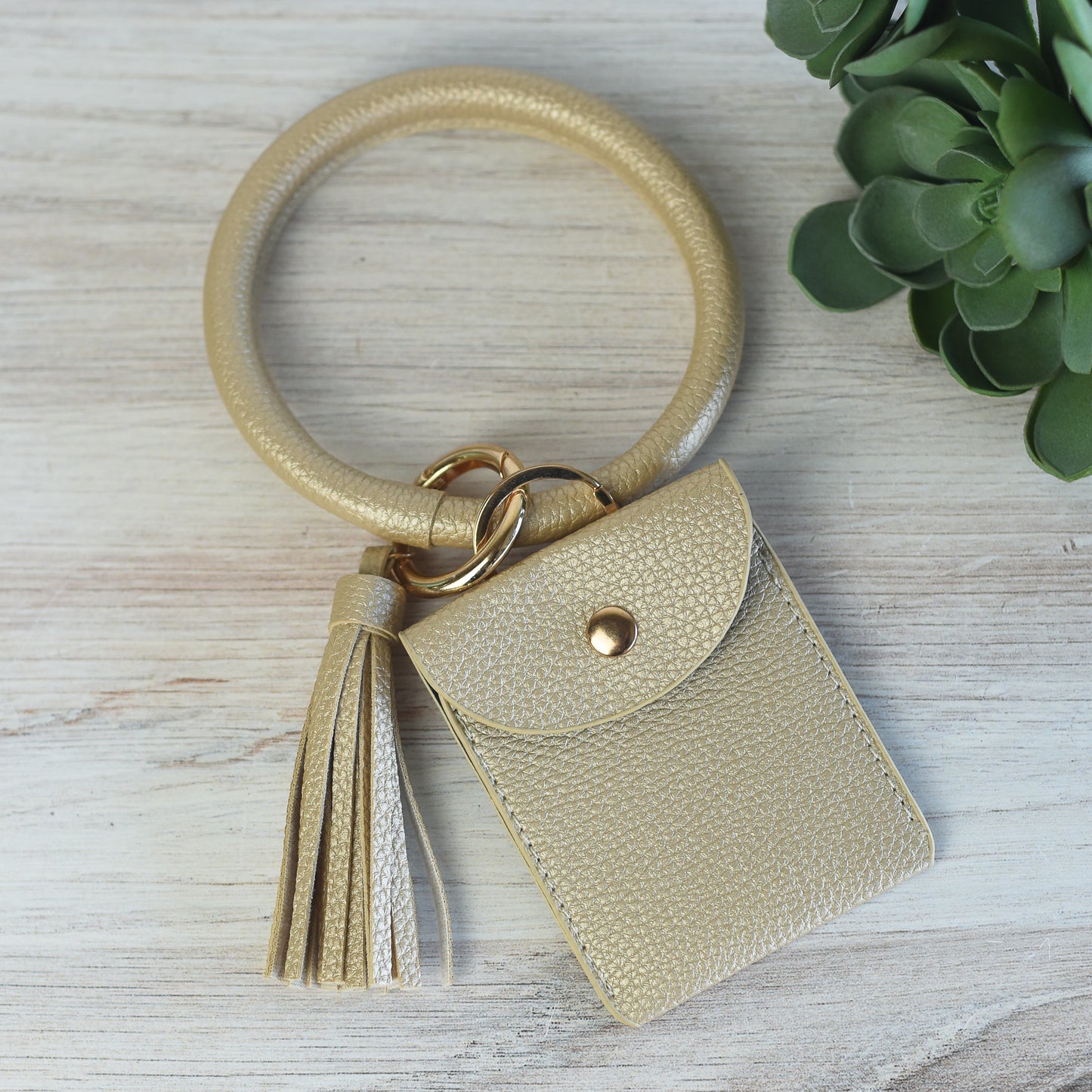 Ashley Hands Free Bangle Keychain with Card Pouch--Champagne