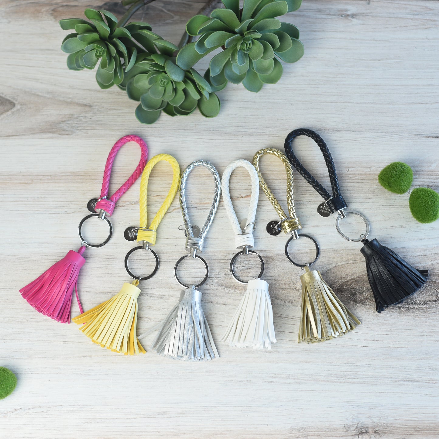 Braided Faux Leather Keychain with Tassel