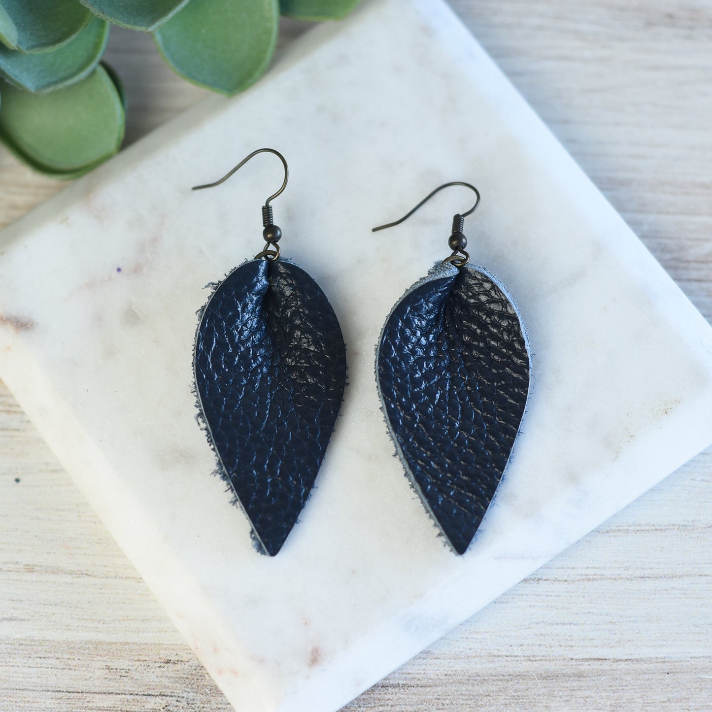 Genuine Leather Pinched Petal Dangle Earrings