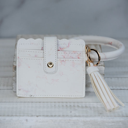 Bridgette Hands Free Bangle Keychain with Card Wallet-Pink Marble