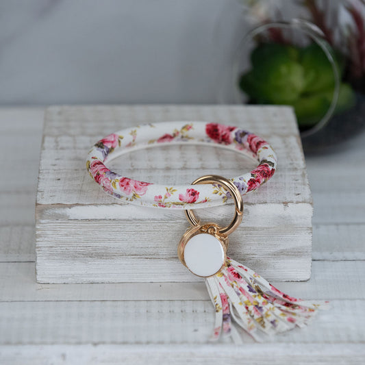 Hannah Hands Free Bangle Keychain-Pink and White Floral