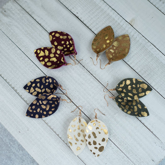 Gold Flecked Suede Teardrop Dangle Earrings