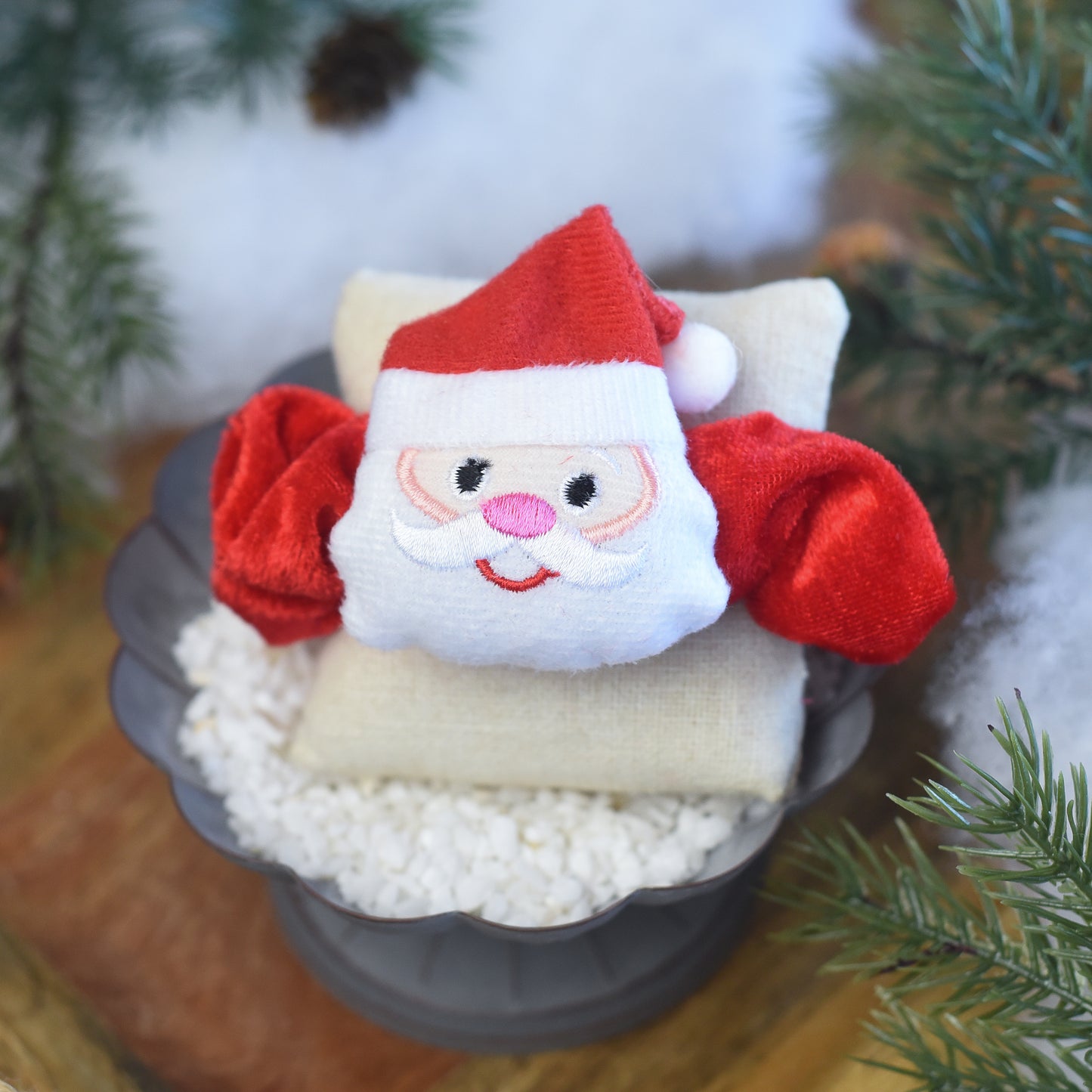 Velour Whimsical Holiday Hair Scrunches- Santa with Tassel Hat