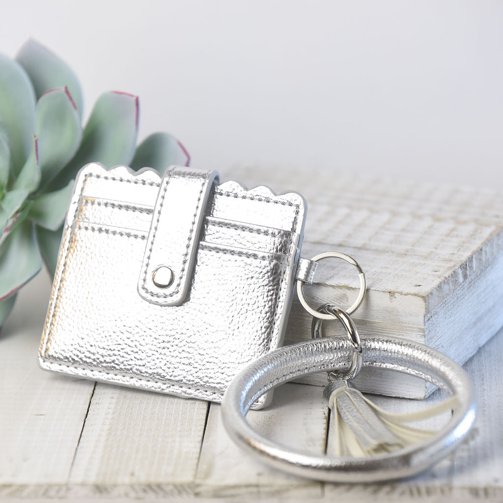 Bridgette Hands Free Bangle Keychain with Card Wallet-Silver