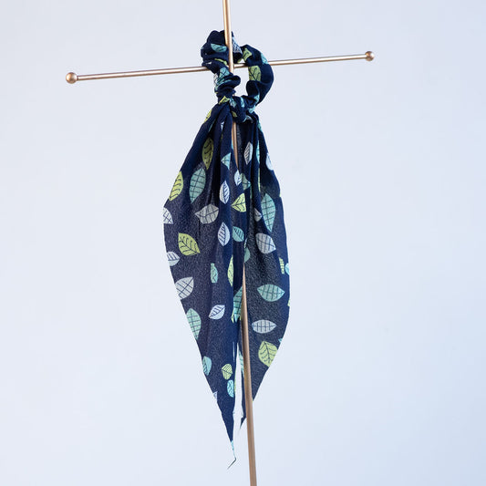 Navy Blue Botanical Hair Scarf