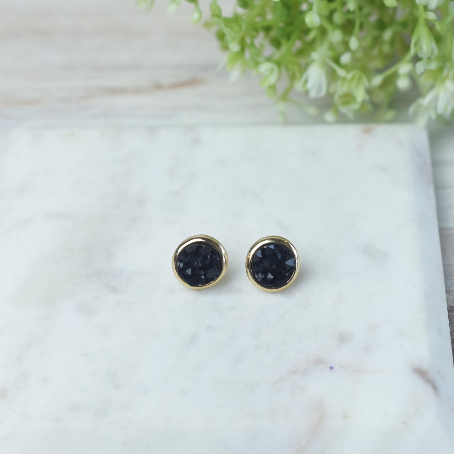 Raw Cut Shimmer Druzy Stud Earrings in Gold Settings