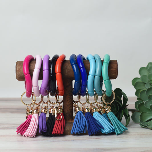 Katie Tube Bead Stretch Bracelet with Tassel and Keychain