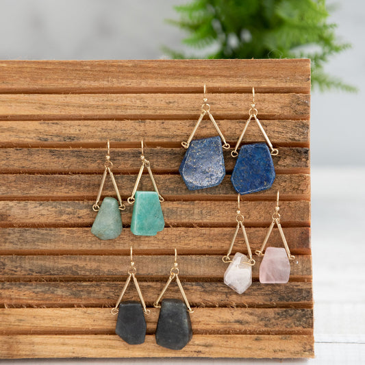 Raw Cut Stone Dangle Earrings