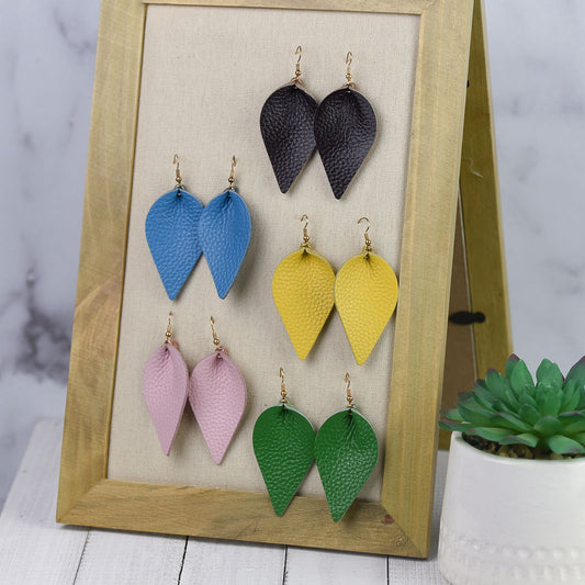 Genuine Leather Pinched Petal Dangle Earrings