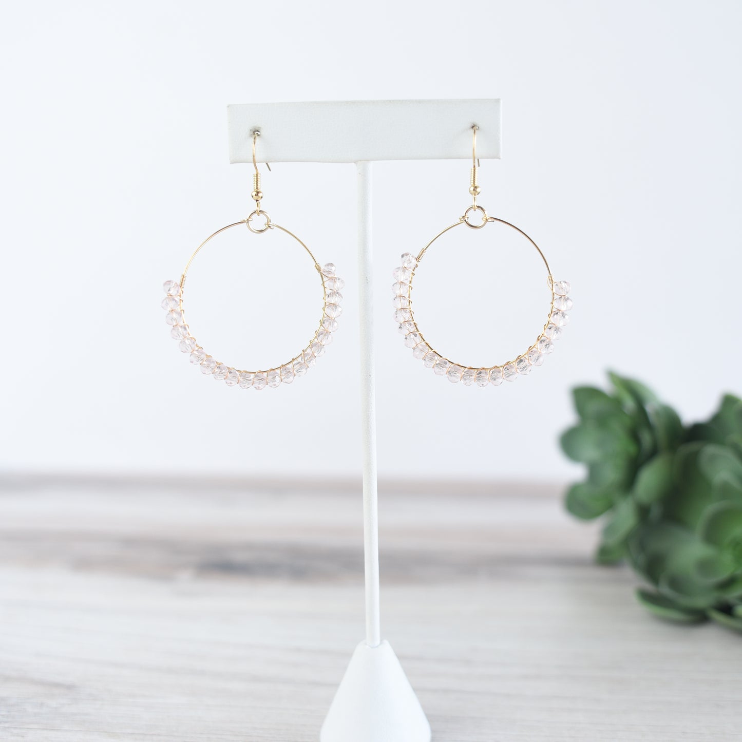 Fiona Gold Wire Wrapped Beaded Circle Dangle Earrings