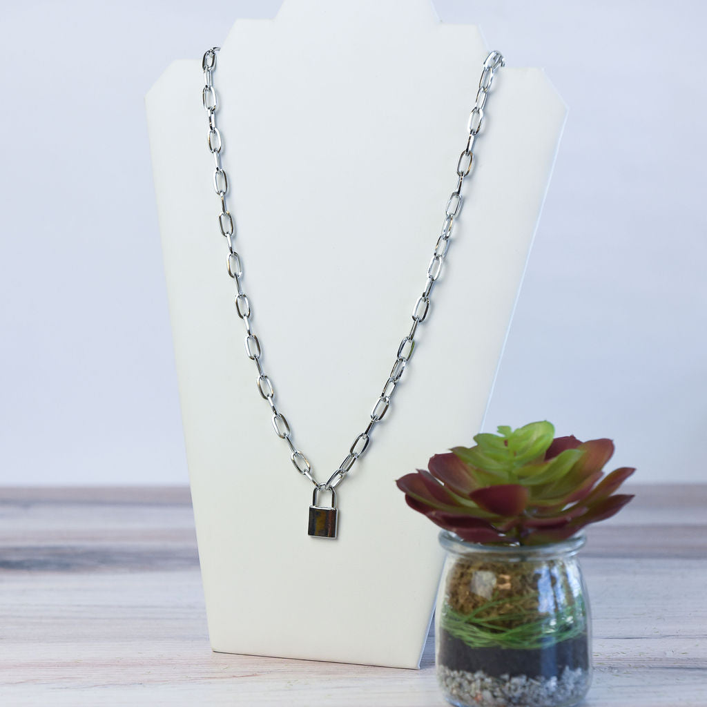 Chain Link and Lock Statement Necklace