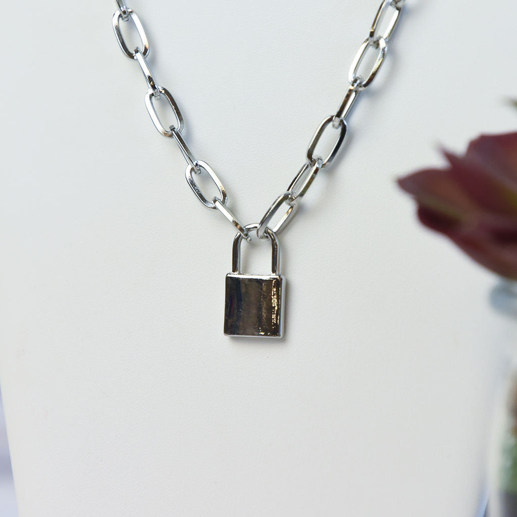 Chain Link and Lock Statement Necklace