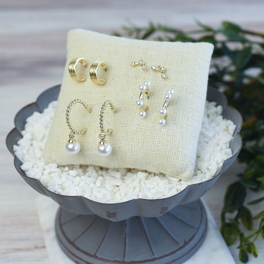 Marguerite Gold and Pearl Huggie and Stud Earring Set