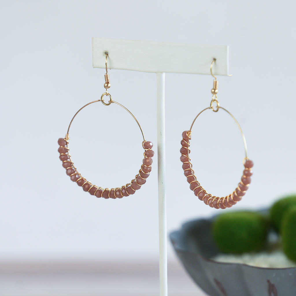 Fiona Gold Wire Wrapped Beaded Circle Dangle Earrings