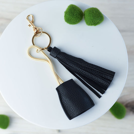 Tory Tassel Keychain with Phone Charging Cable-Black