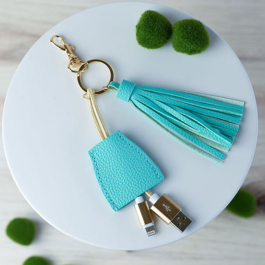 Tory Tassel Keychain with Phone Charging Cable-Mint Green