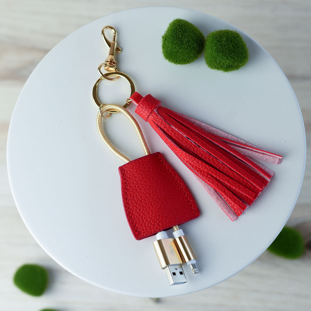 Tory Tassel Keychain with Phone Charging Cable-Red