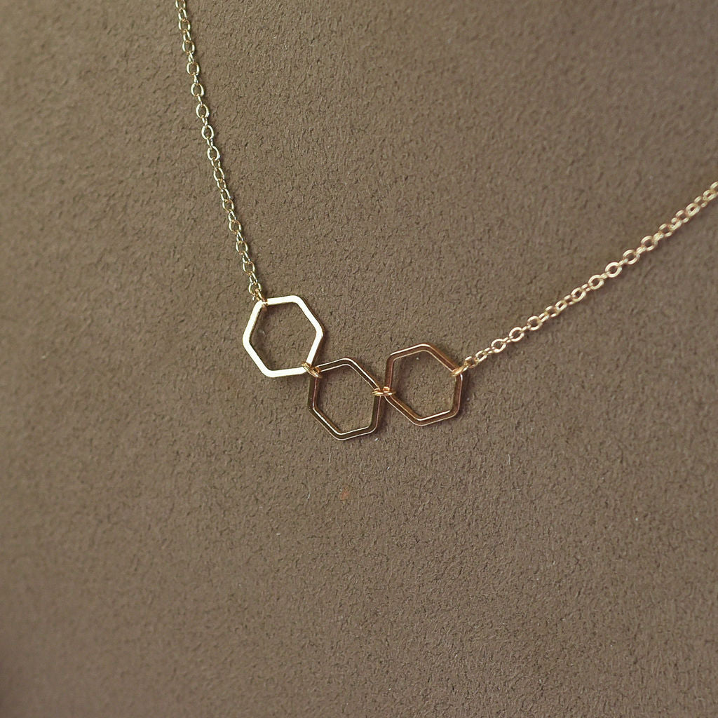 Triple Hexagon Pendant Necklace