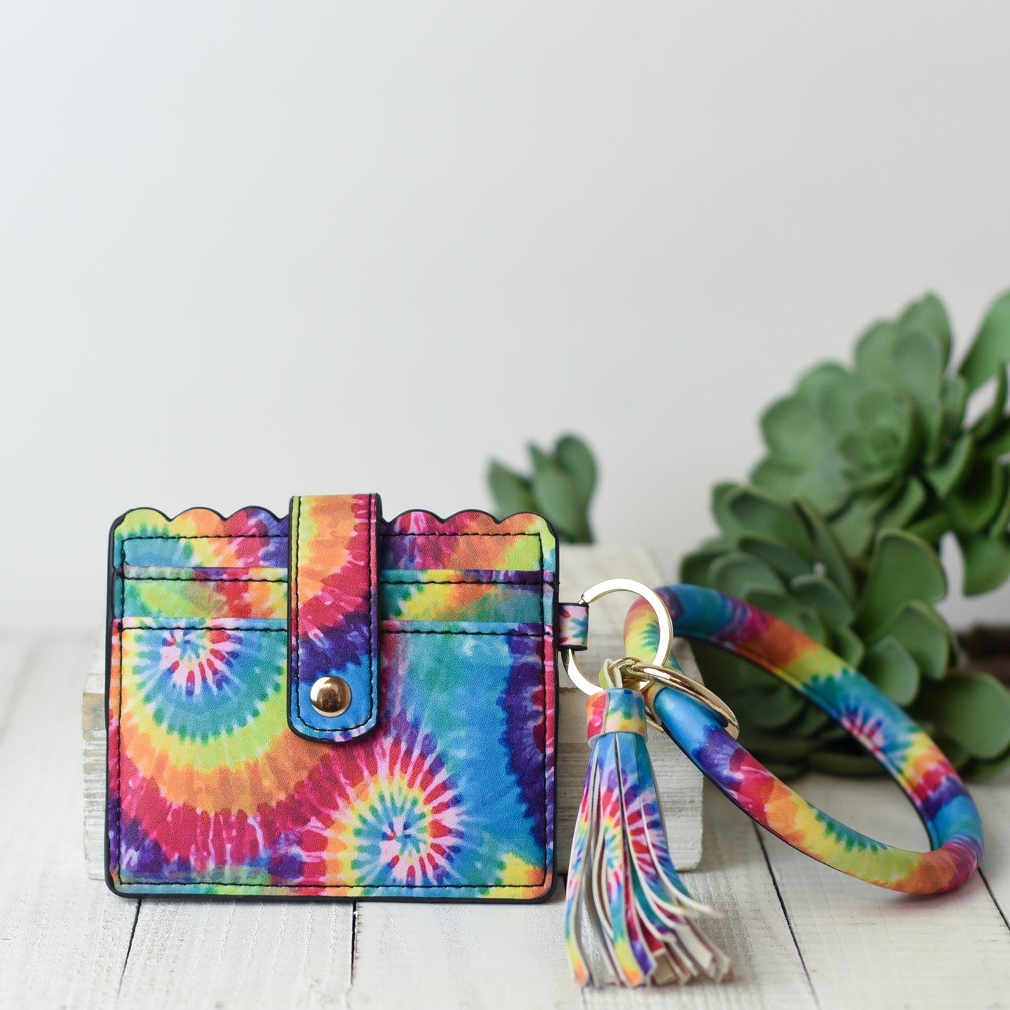 Bridgette Hands Free Bangle Keychain with Card Wallet-Rainbow Tie Dye