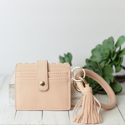Bridgette Hands Free Bangle Keychain with Card Wallet-Light Blush Pink