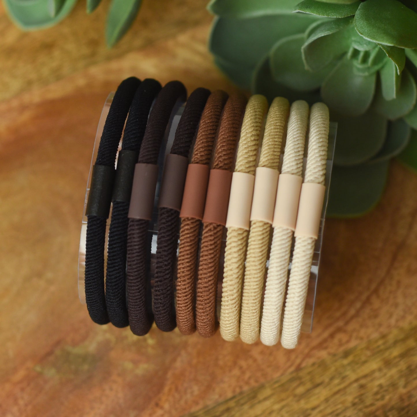 Carly Neutral Elastic Hair Bands-Smooth