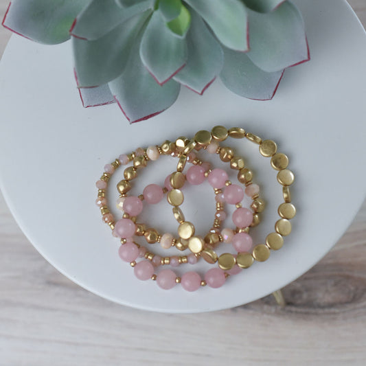 Haley Pink Beaded Stretch Bracelet Stack