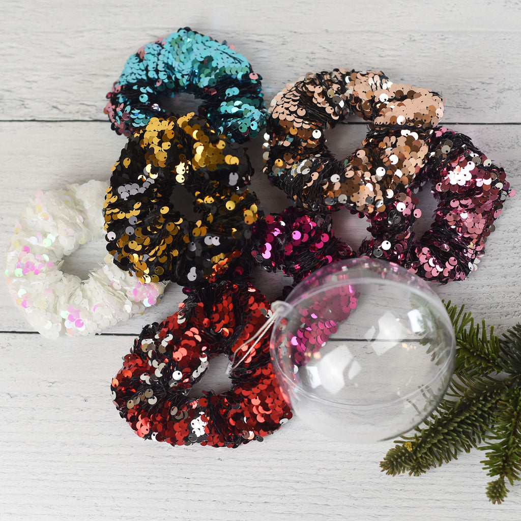 Christmas Ornament Filled with Hair Accessories! (Sequin Scrunches or Hair Coils) (minimum of 5 per order)