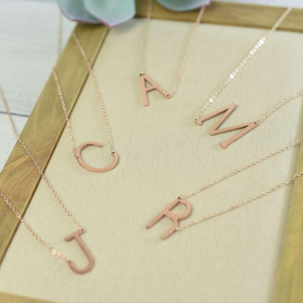 Medium Rose Gold Letter Initial Necklace