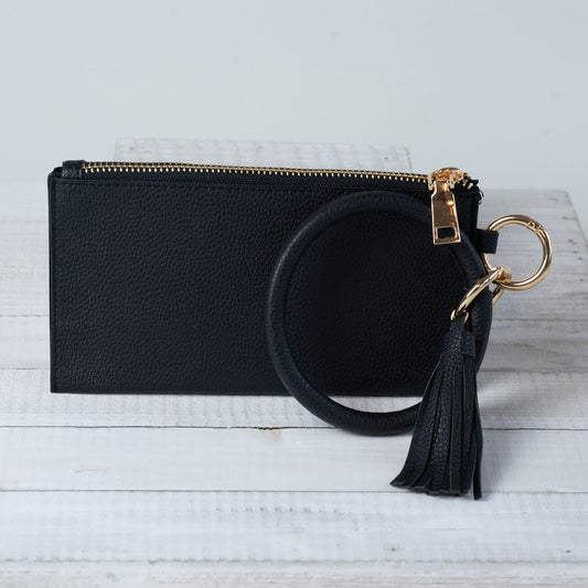Jenny Hands Free Bangle Keychain with Tassel and Wristlet-Black