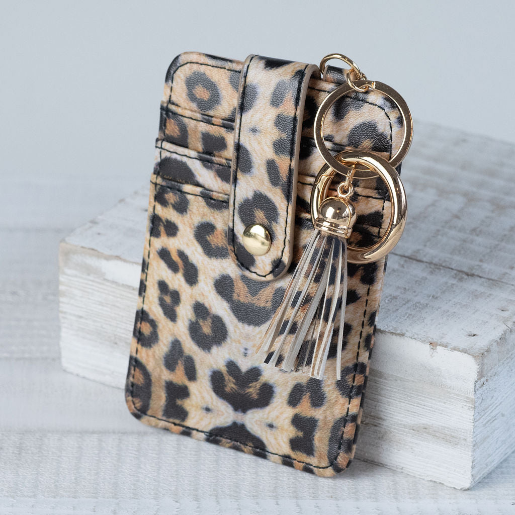 Candace Keychain Card Wallet-Brown Leopard