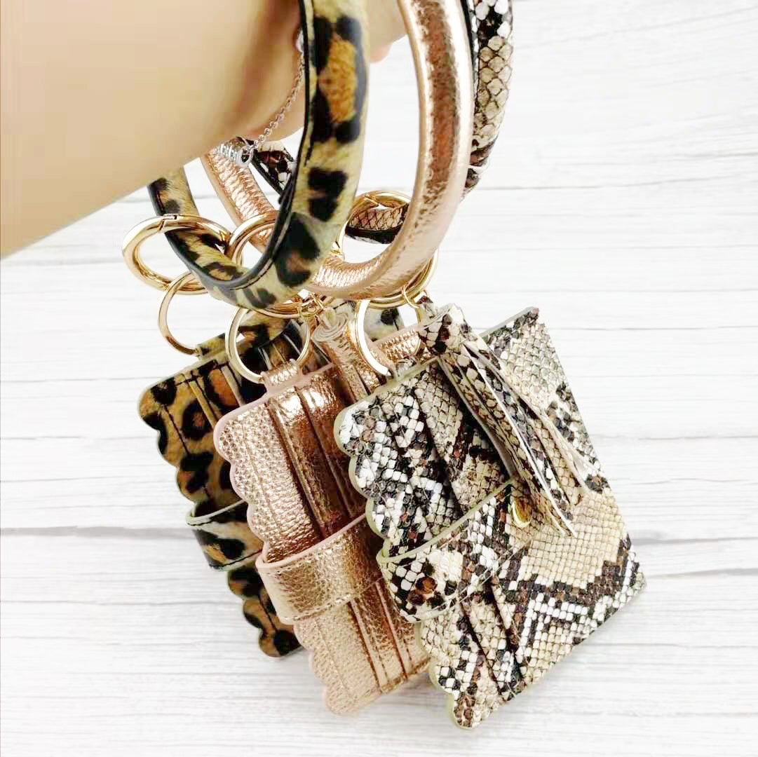 Bridgette Hands Free Bangle Keychain with Card Wallet-Silver