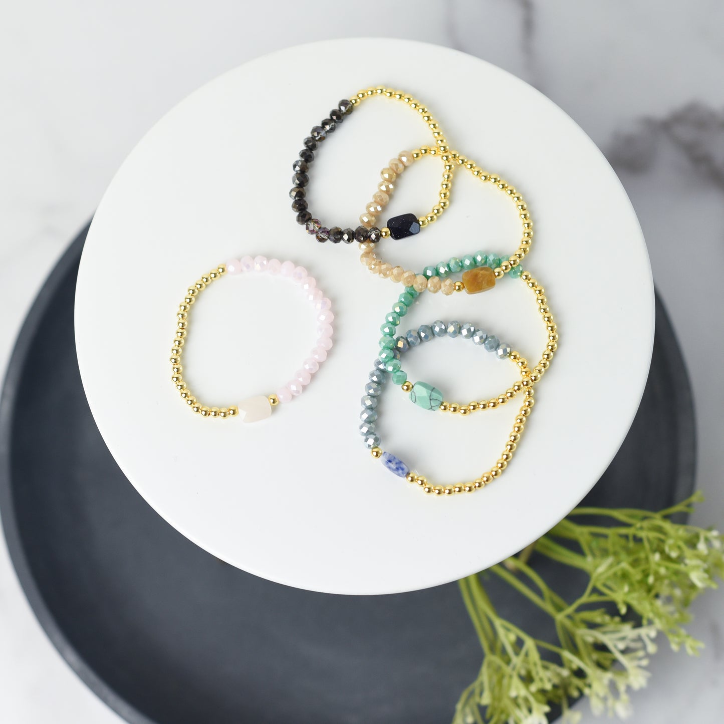 Natural Stone and Bead Stretch Bracelet