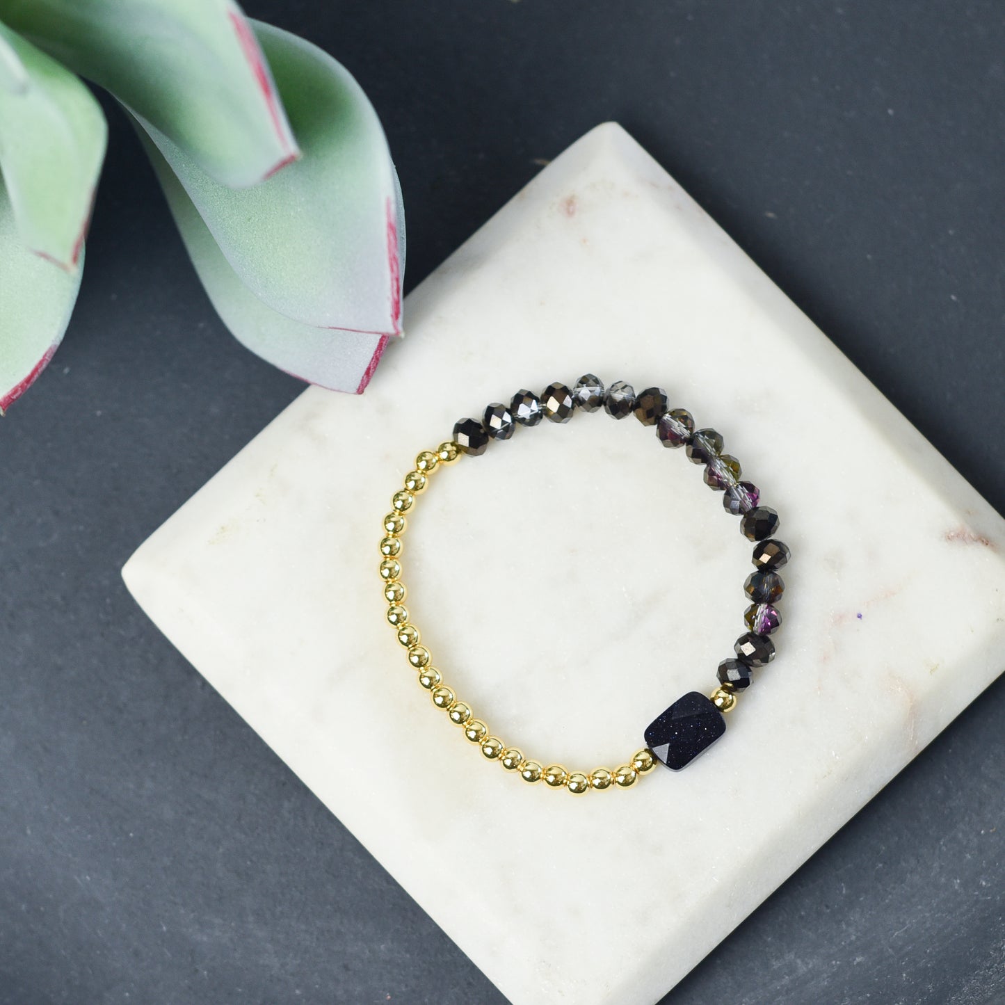 Natural Stone and Bead Stretch Bracelet