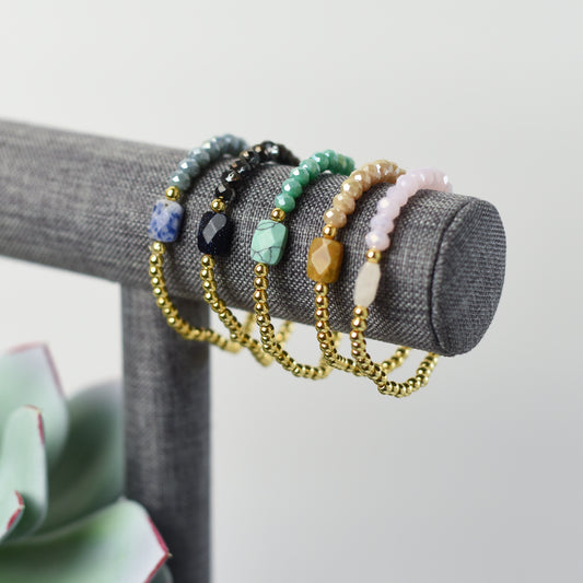 Natural Stone and Bead Stretch Bracelet