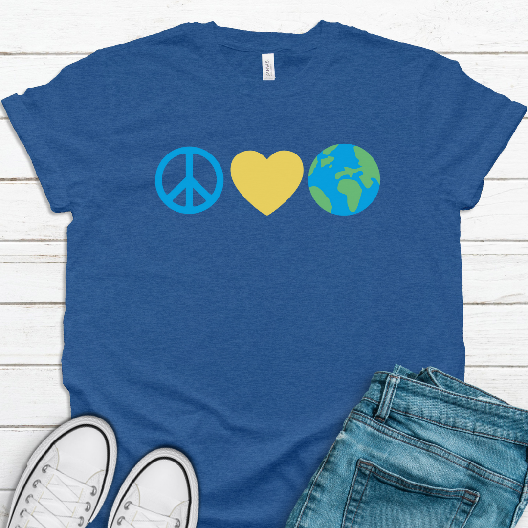 Peace Love Earth T-Shirt on Carolina Blue