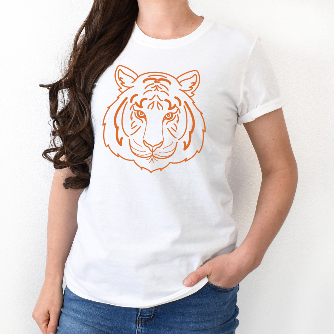 Orange Tiger Face T-Shirt on White
