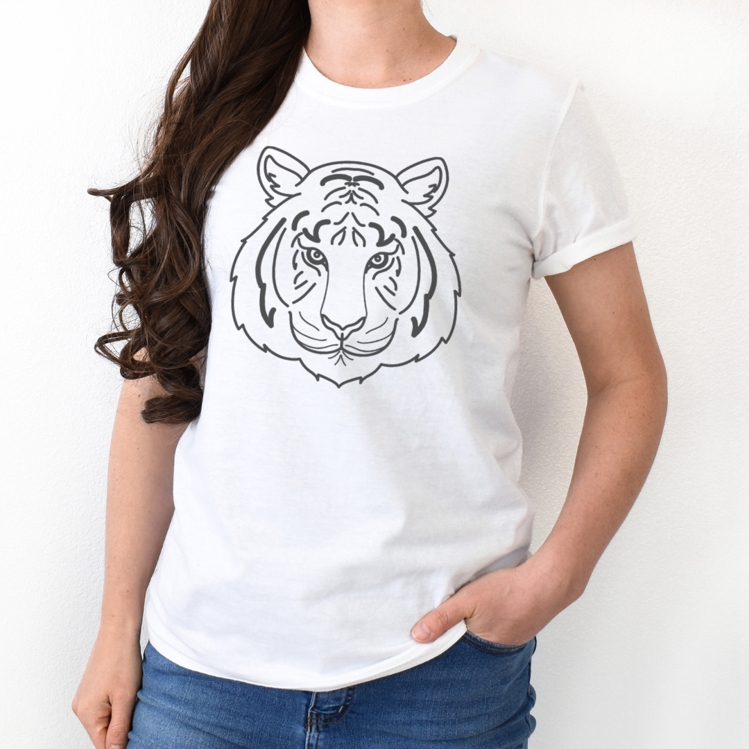 Black Tiger Face T-Shirt on White