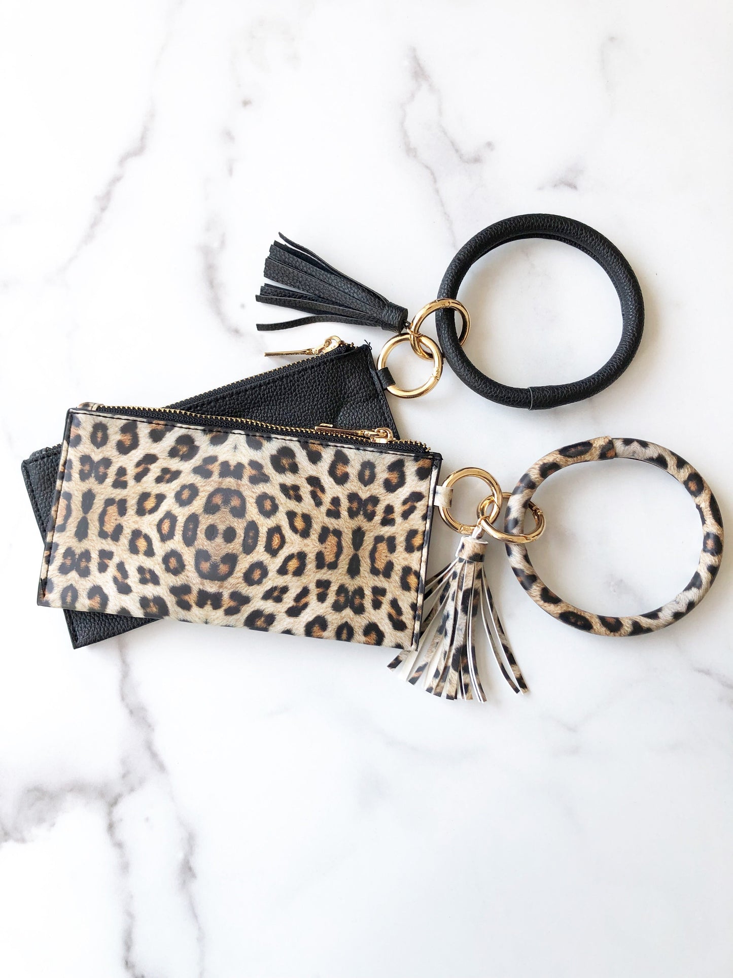 Jenny Hands Free Bangle Keychain with Tassel and Wristlet-Black Marble